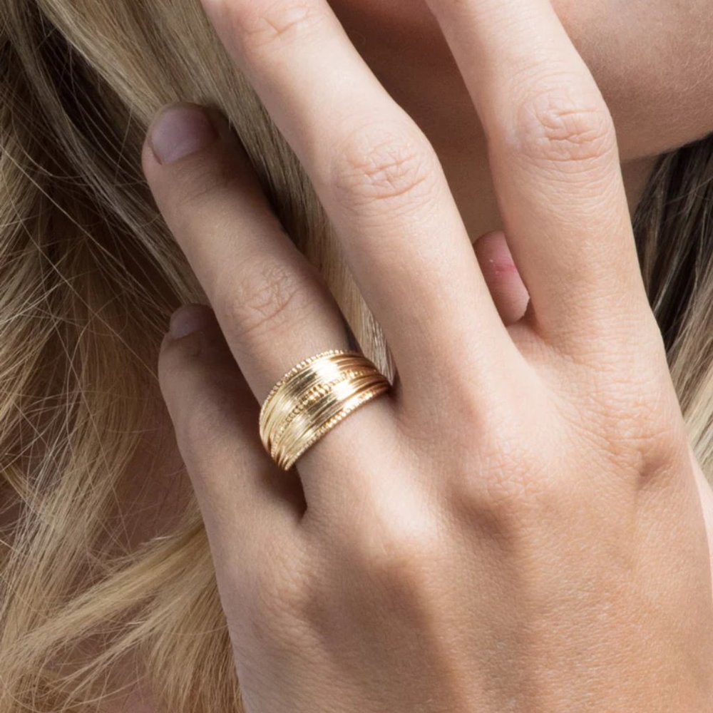 Boho Layered Brass Textured Satin Ring